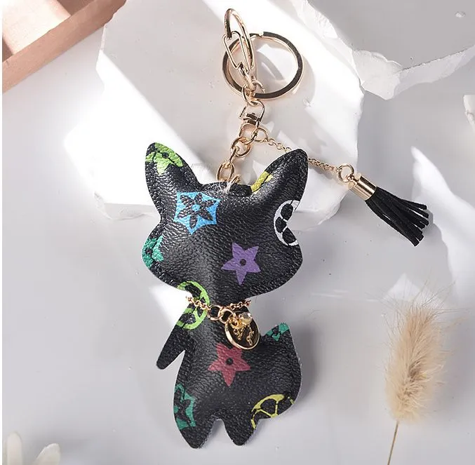 Fox Keychains Key Rings Holder for Women, Cute Brown Flower PU Leather Car Keyrings, Fashion Design Bag Chains Jewelry Accessories, Animal Pendants Charms Party Gift