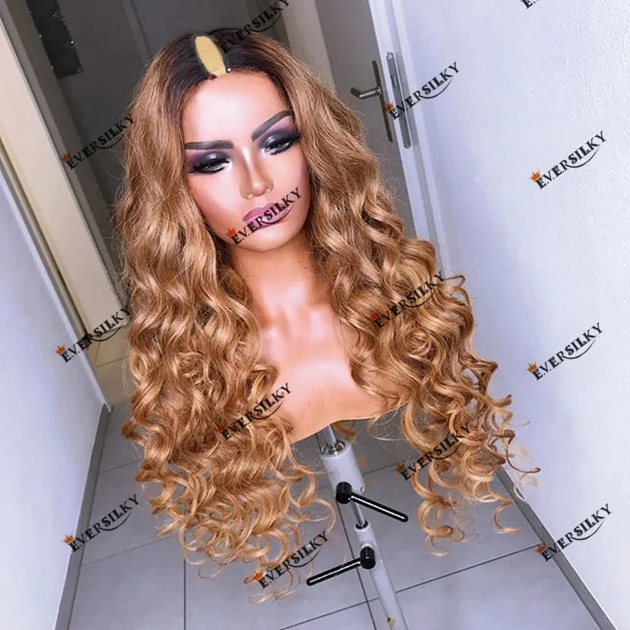Naturel Cheveux Humains Ombre Blonde U Partie Perruque L che Vague Br silienne Remy Cheveux 1X4 V Partie Machine Fait Pas Cher Perruque pour les