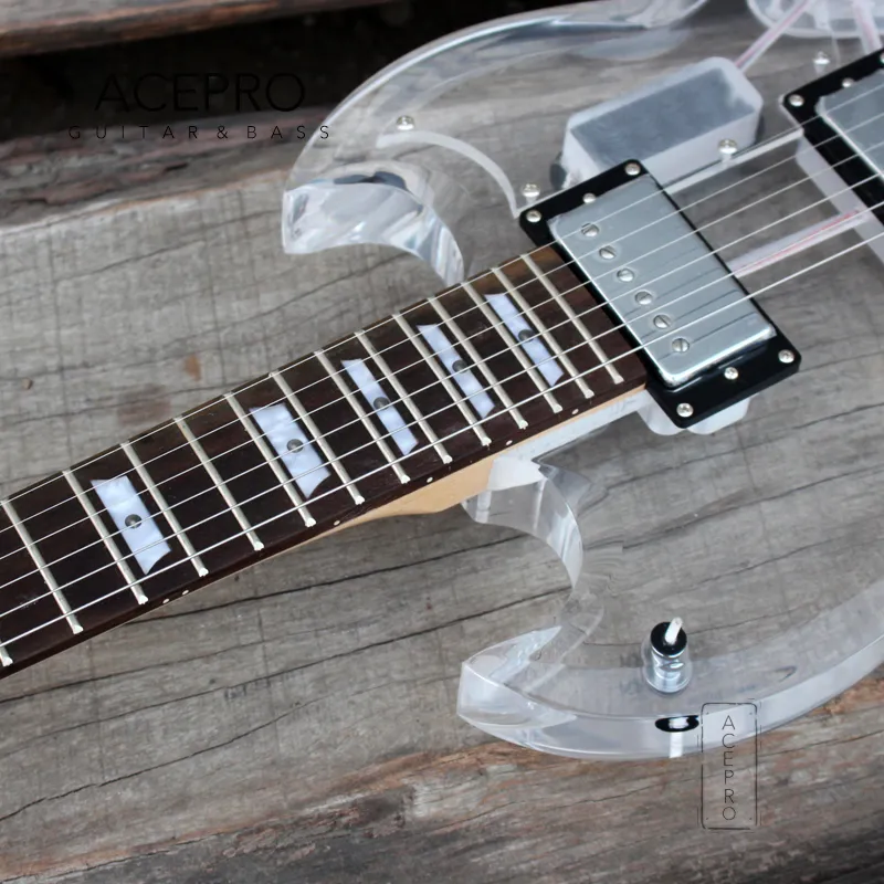 Acepro Coloré LED Guitare Électrique Acrylique Corps Cristal Guitarra  Transparent Pickguard Chrome Matériel Livraison Gratuite