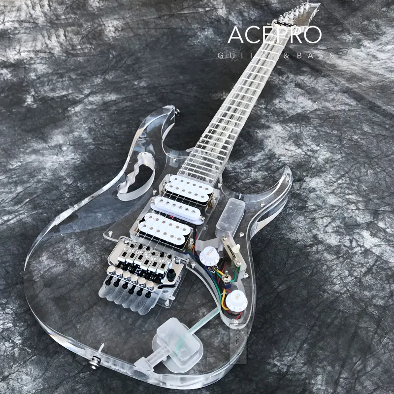 Plein Acrylique Guitare Électrique Coloré LED Corps Transparent Pickguard  H-S-H Micros Tremolo Pont Livraison Gratuite