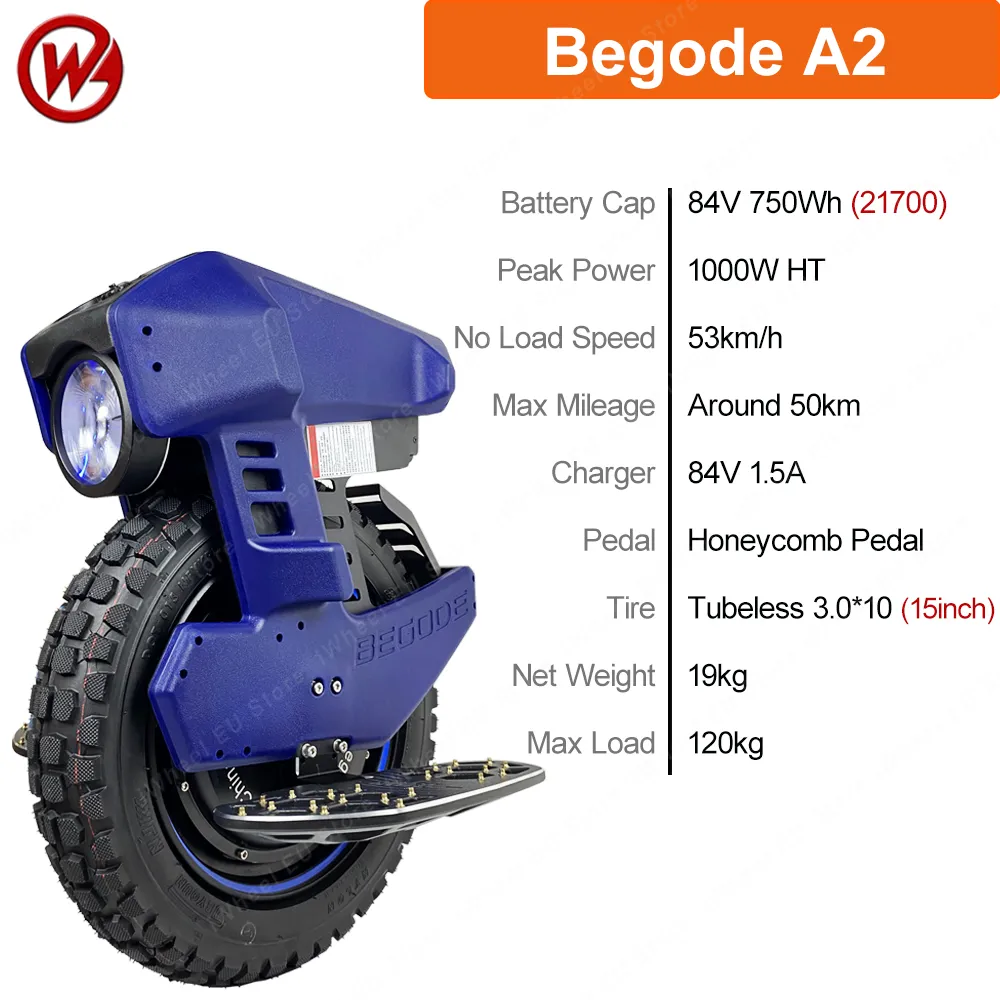 Newest Begode A2 Electric Unicycle 84V 750Wh 1000W Motor New Aluminum Alloy Battery Case 15inch Tire A2 EUC