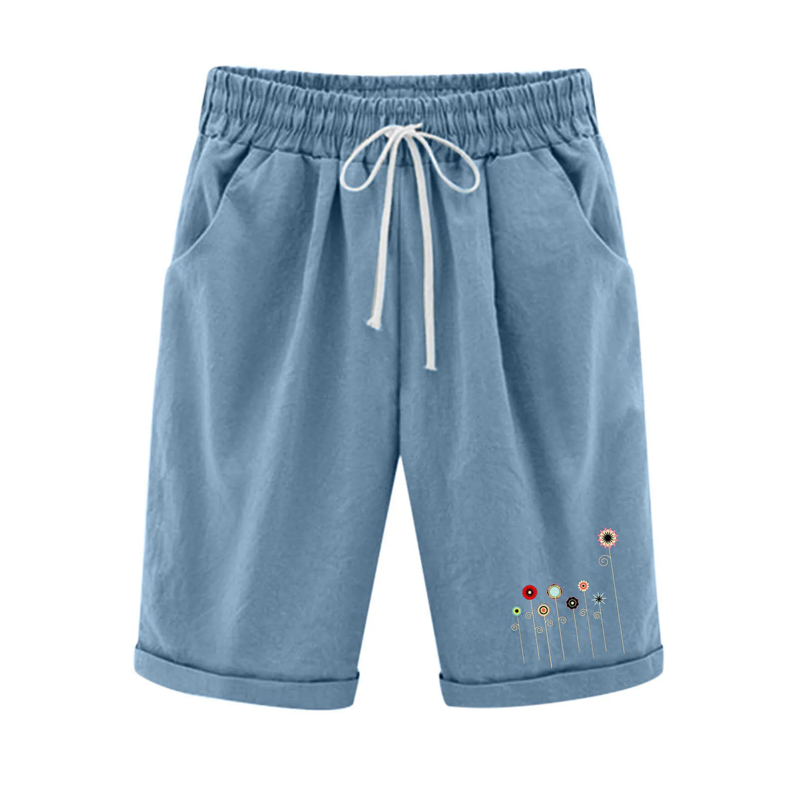 Comfortable Solid Color Embossed Cotton Pajama Shorts With Pockets