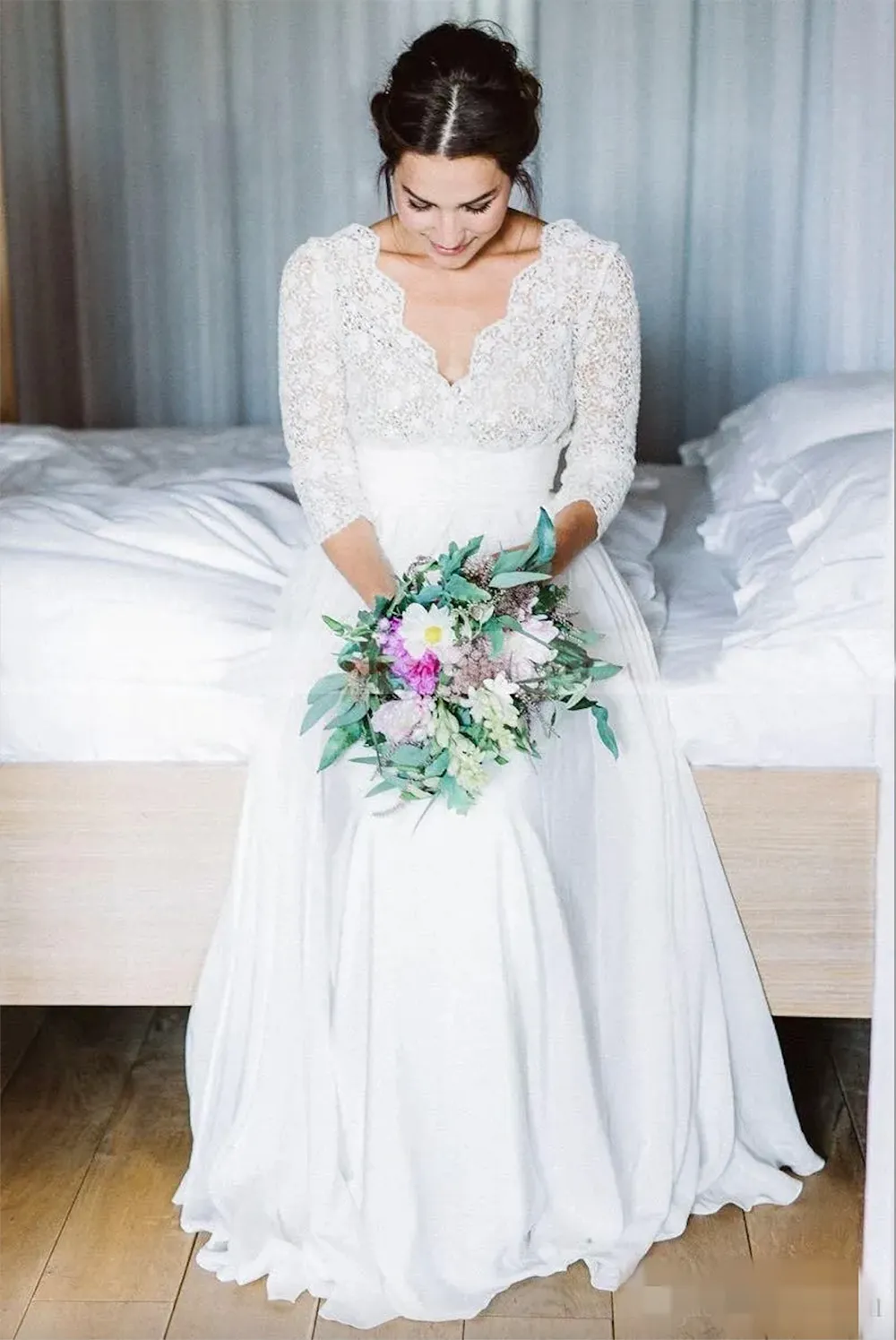 Country A Line Wedding Dresses Lace Chiffon, 3/4... From Myohmydress,  $92.59 | DHgate.Com