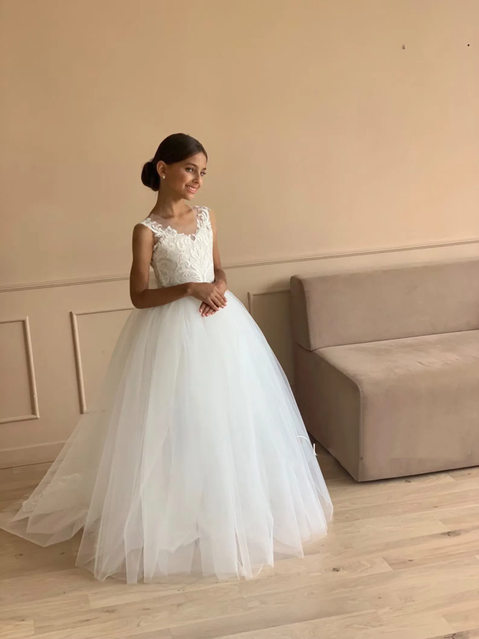 Abito Principessa Bambina In Pizzo E Tulle - Per Matrimoni E Compleanni - Foto 2