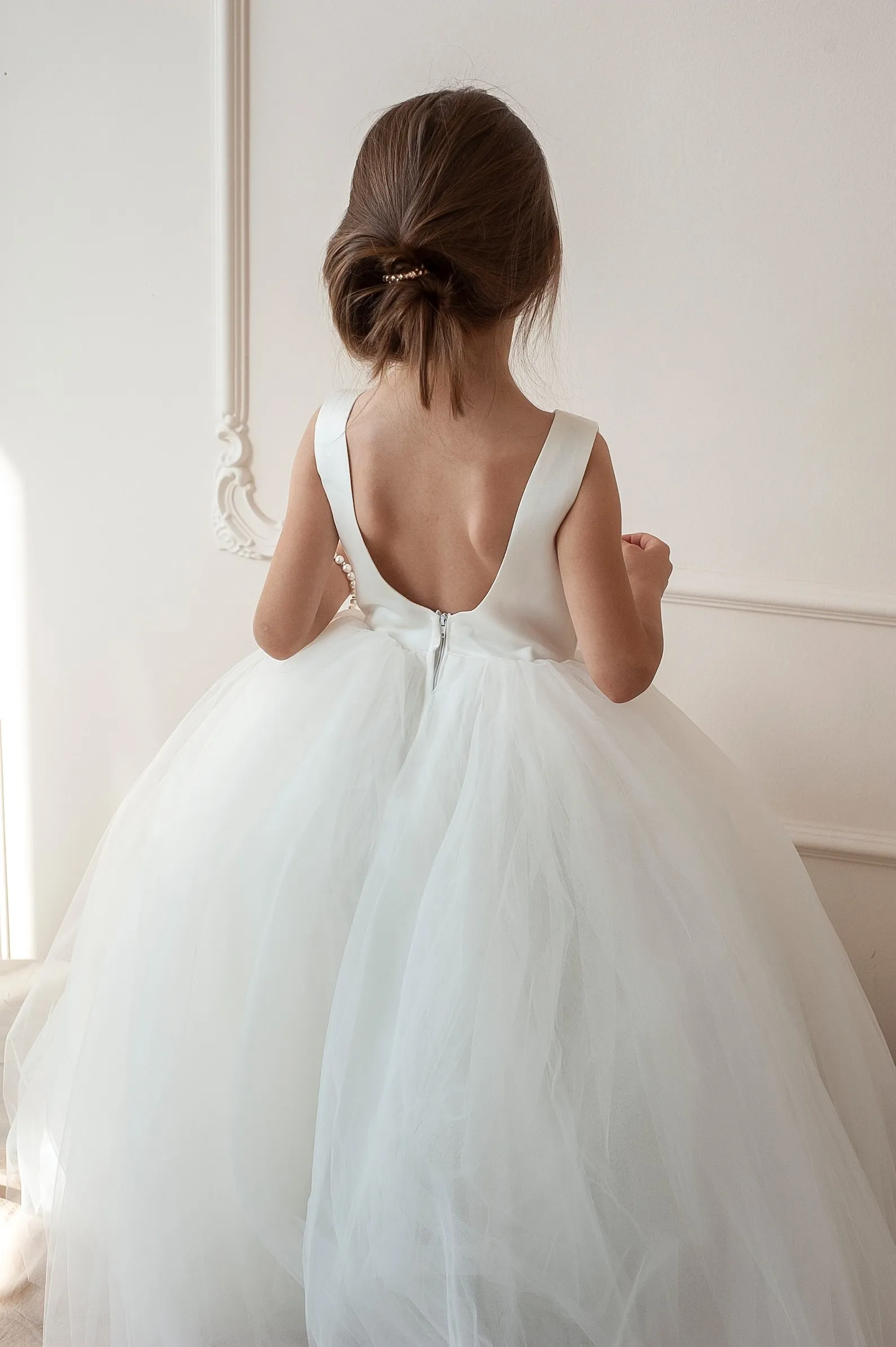 Boho White Tulle Tulle First communion dress for First Communion, Baptism, Wedding Guests - Floor-Length Tutu Ballgown for Little Kids, Infant, Boho White Tulle Tulle First communion dress for First Communion, Baptism, Wedding Guests - Floor-Length Tutu Ballgown for Little Kids, Infant,