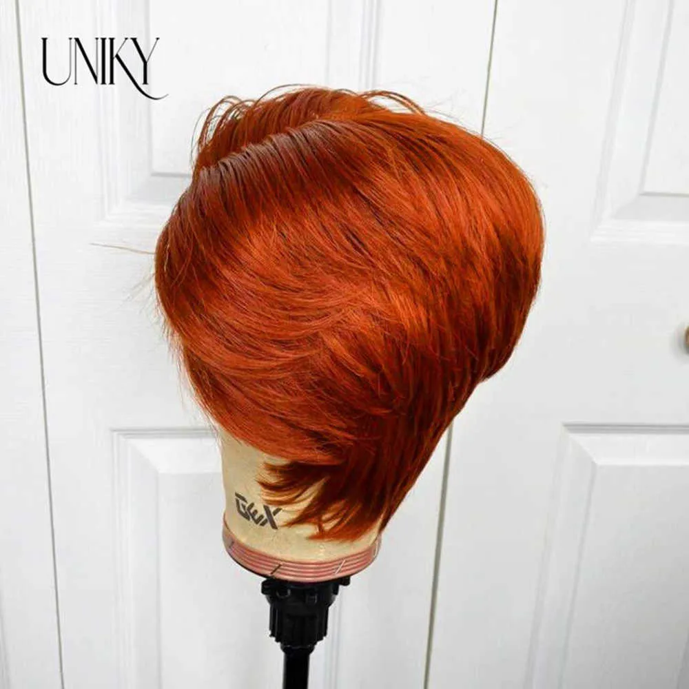 Lace Wigs Pixie Cut Wig Lace Human Hair Wigs For Women Straight Short Bob Wig T Part Lace Wig Ginger Orange Straight Bob Lace Frontal Wig Z0613
