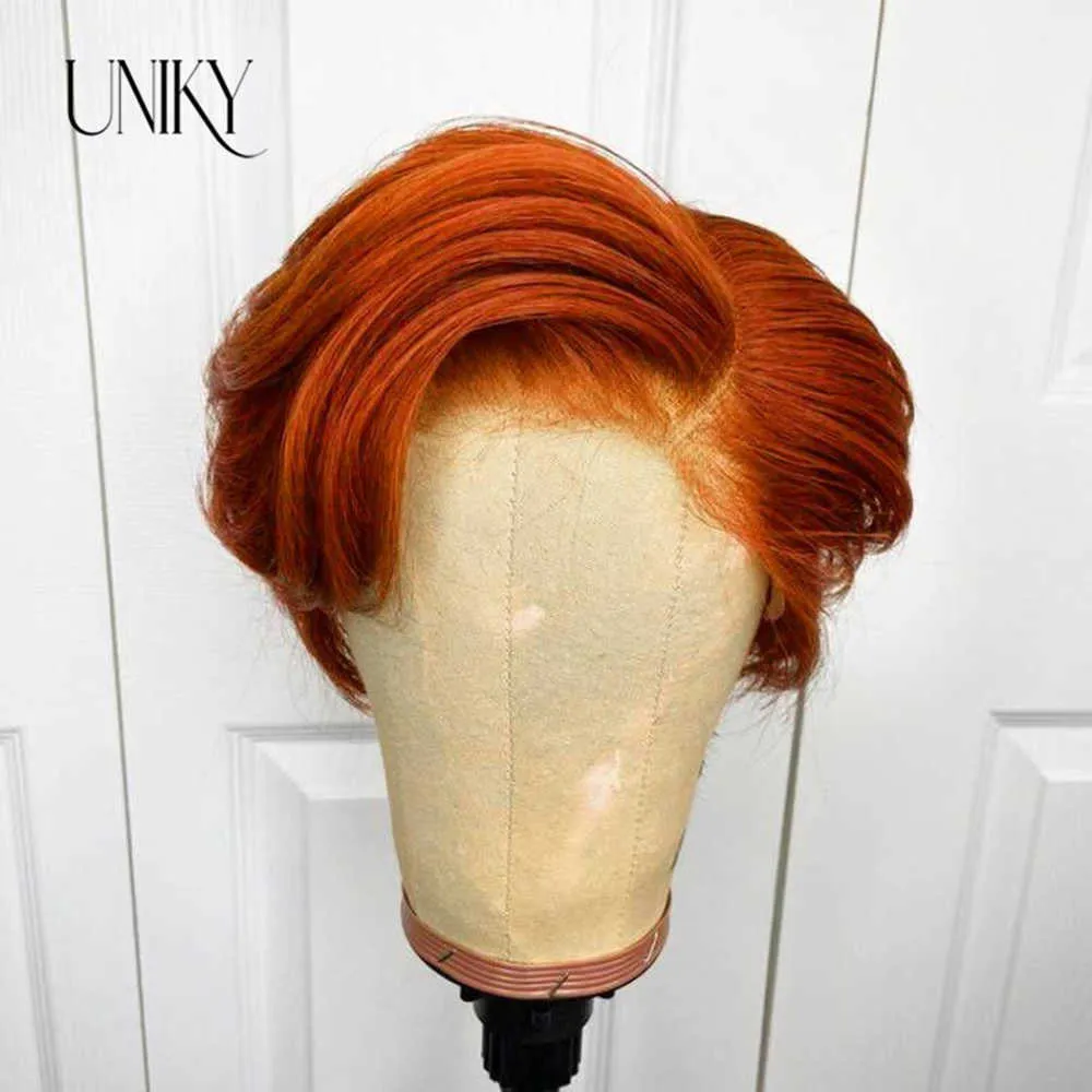 Lace Wigs Pixie Cut Wig Lace Human Hair Wigs For Women Straight Short Bob Wig T Part Lace Wig Ginger Orange Straight Bob Lace Frontal Wig Z0613