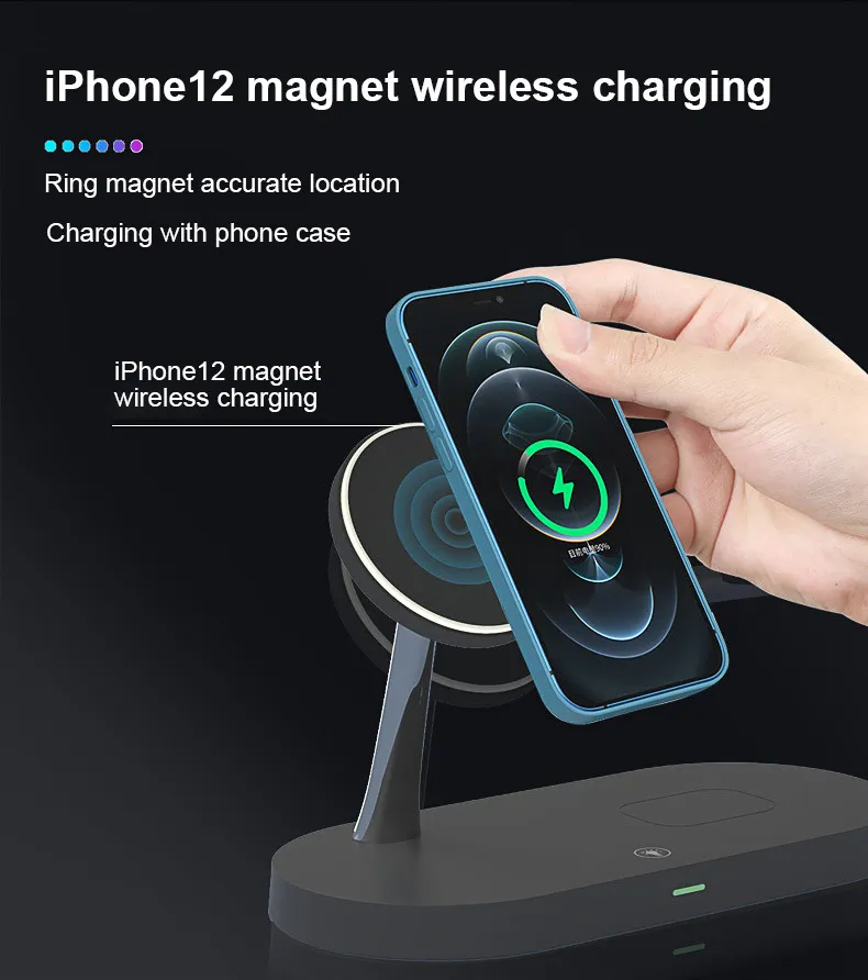 Universal 3in1 15W Qi Wireless  Mini Fast Charging Station For Iphone 14 13 12 Pro Max  Pro  Watch 6 5 4 3 2