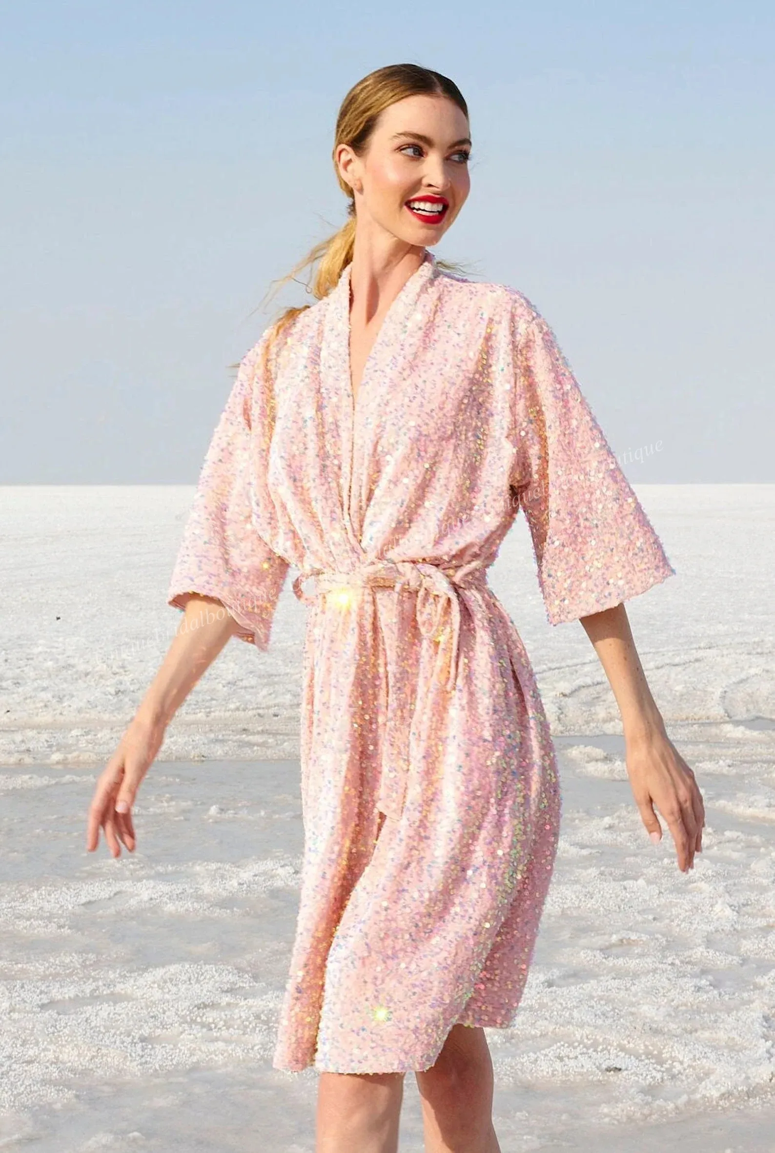 Velvet Sequin Bridal Shower Beach Robe Womens - Personalized Wedding Gift for Bridesmaids, Bachelor Party, Quince Quiranera - Long Sleeve One-Size