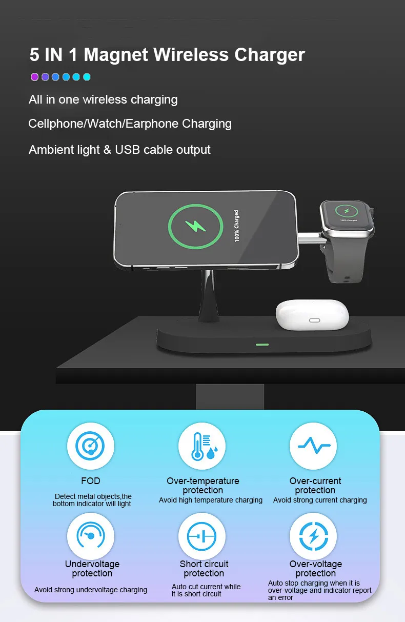 Universal 3in1 15W Qi Wireless  Mini Fast Charging Station For Iphone 14 13 12 Pro Max  Pro  Watch 6 5 4 3 2