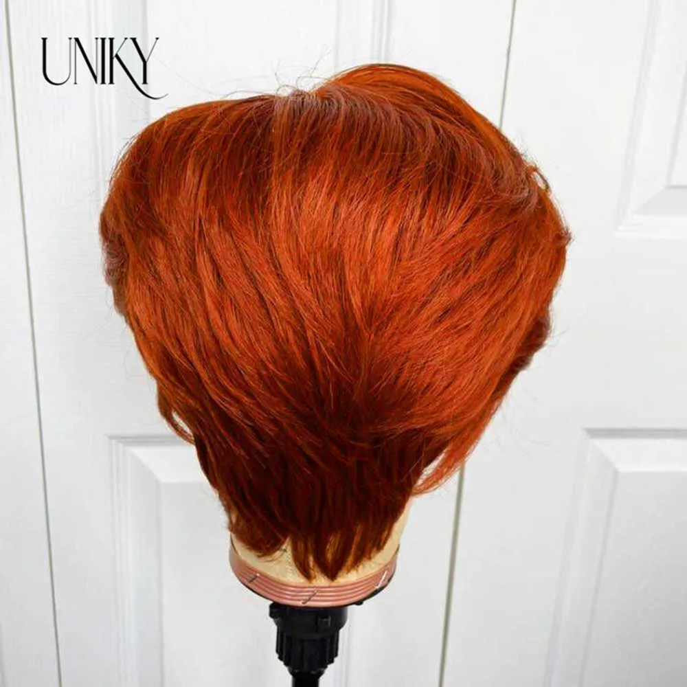 Lace Wigs Pixie Cut Wig Lace Human Hair Wigs For Women Straight Short Bob Wig T Part Lace Wig Ginger Orange Straight Bob Lace Frontal Wig Z0613