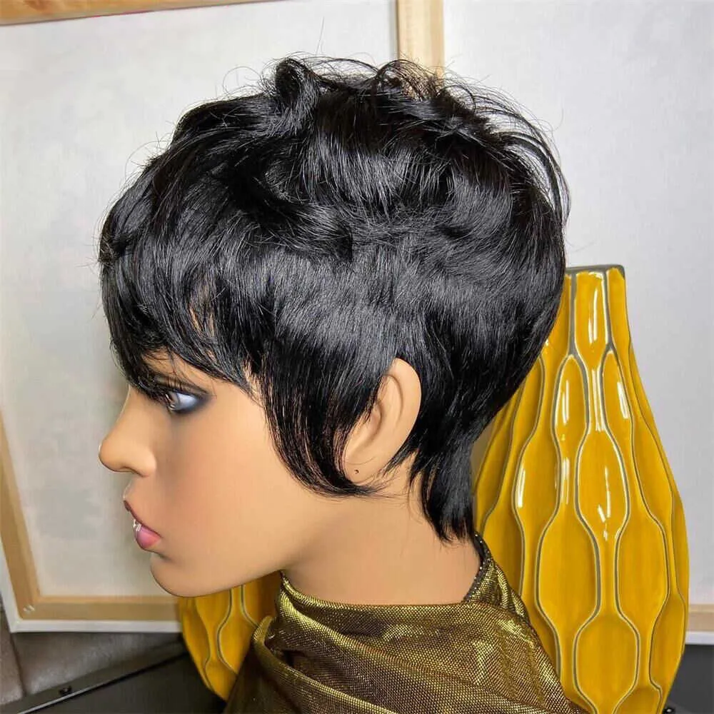 Lace Wigs Short Human Hair Wig Pixie Cut Curly Brazilian Human Hair Wigs for Black Women Virgin Full Machine Made Cheap Glueless Wig Z0613