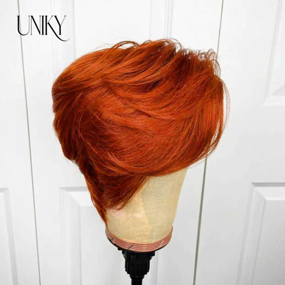 Lace Wigs Pixie Cut Wig Lace Human Hair Wigs For Women Straight Short Bob Wig T Part Lace Wig Ginger Orange Straight Bob Lace Frontal Wig Z0613