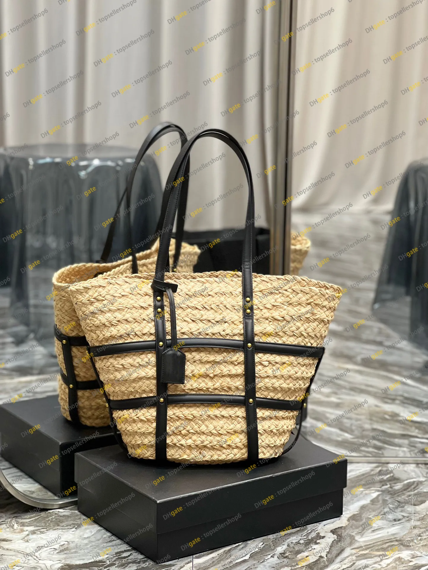 Frauendesignerin Raffia Tote handgefertigte echte Leder Umhangetasche Ibiza Beach Bag