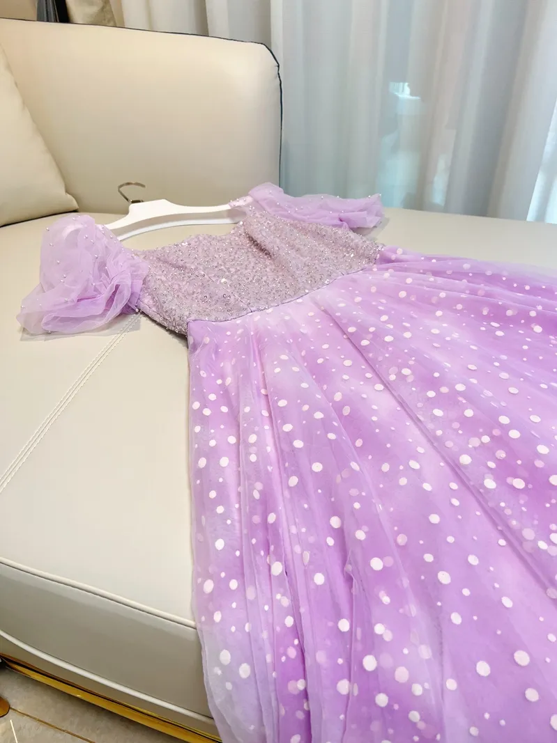 2024 Summer Purple Polka Dot Mesh Dress Short Sleeve Square Neck Sequins  Beaded Midi Casual Dress from Dhgate Basic & Casual Dresses - price 113.57