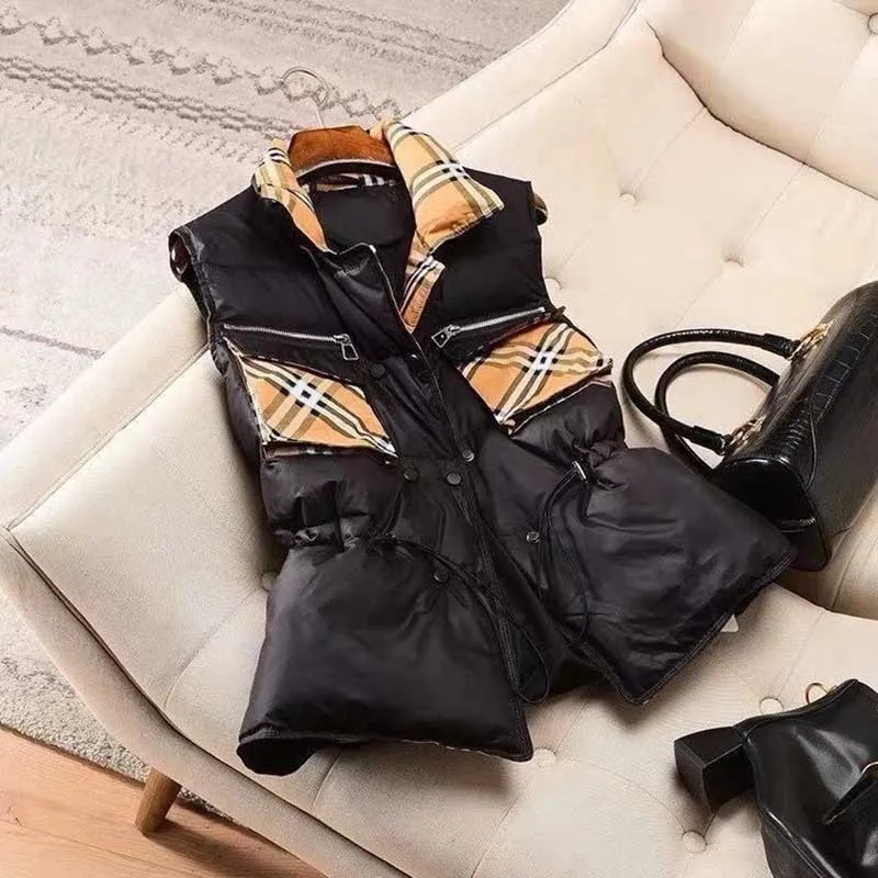 Chalecos Para Mujer Chaquetas De Moda Chaleco Corto Con Capucha Estilo Largo 23AW Parte Superior Ajustada Con Cremallera Prendas De Vestir Rompevientos Bolsillo Abrigos Calidos De Gran Tamano Para Muj...