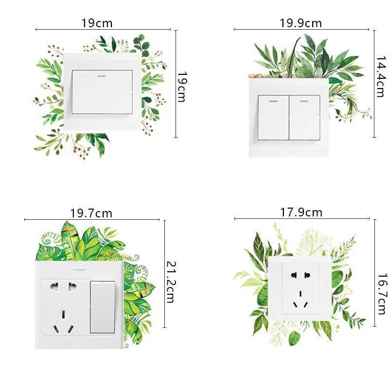 Green Leaf Switch Sticker - DIY Plant Wall Decals for Home Decor ...