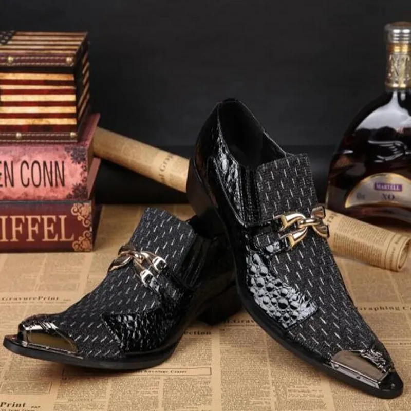 knee length dresses for ladies Men Black Loafer Slip-On Genuine Leather Shoes with Metal On Strap main image 1