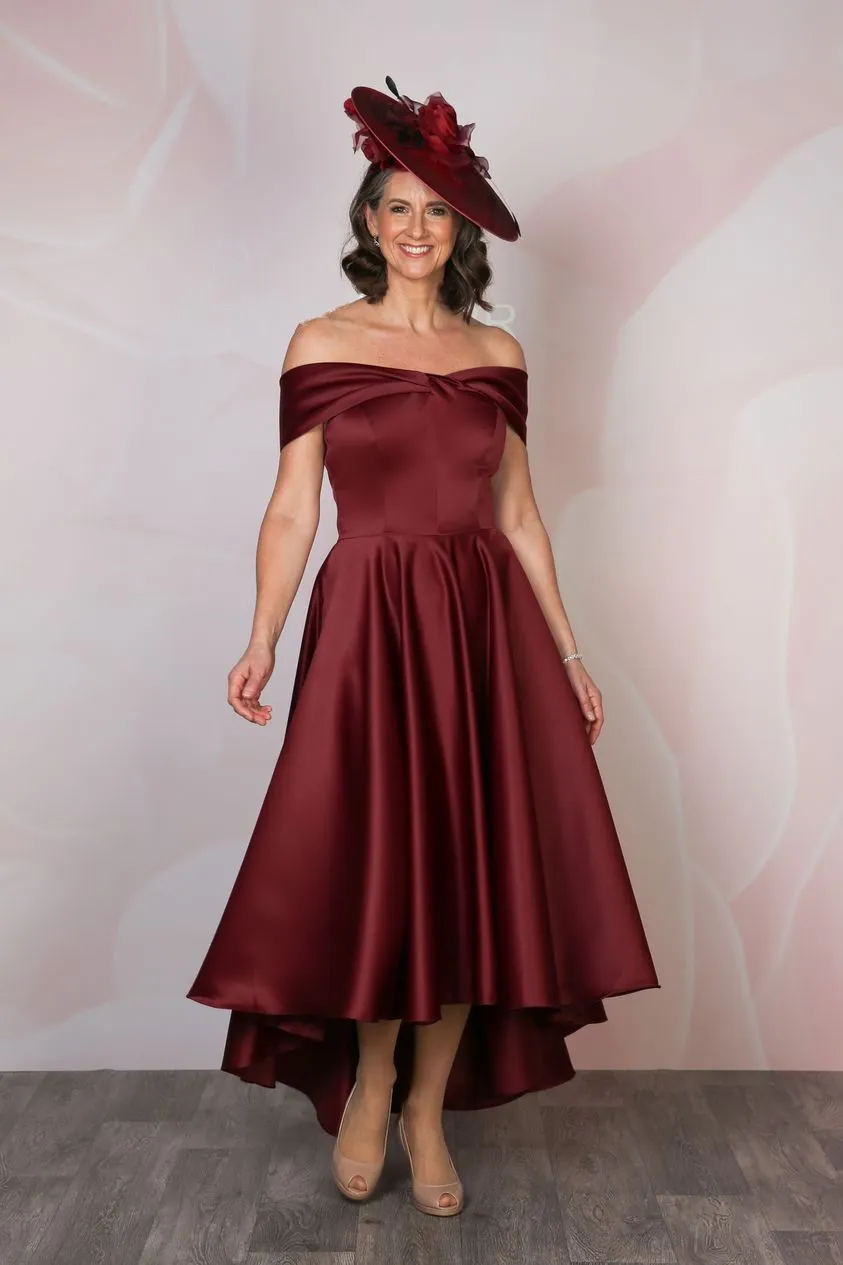 Burgundy Hi Lo Satin A Line Mother Of The Bride Groom Dress Off Shoulder Cold Shoulder Formal Dress For Wedding Guests And Bridesmaids In Silver From Uniquebridalboutique 71.25 DHgate.Com