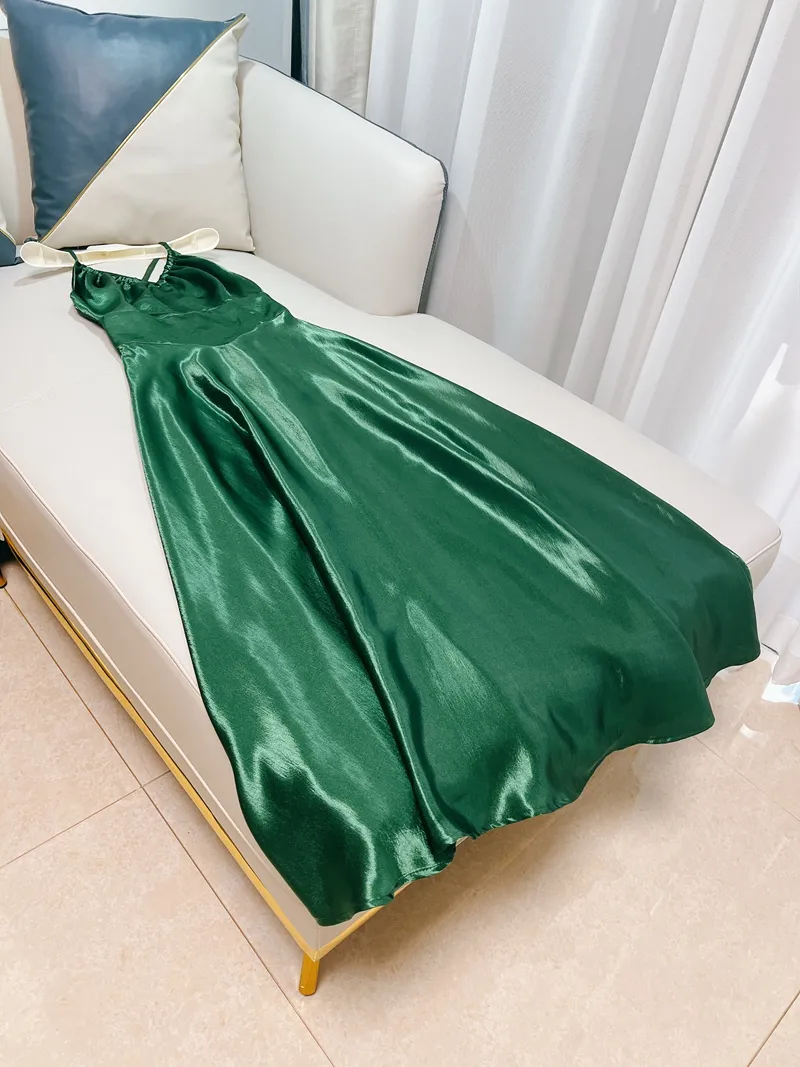 sachin and babi light blue dress Satin Knit Long Dress with Back Emerald Green