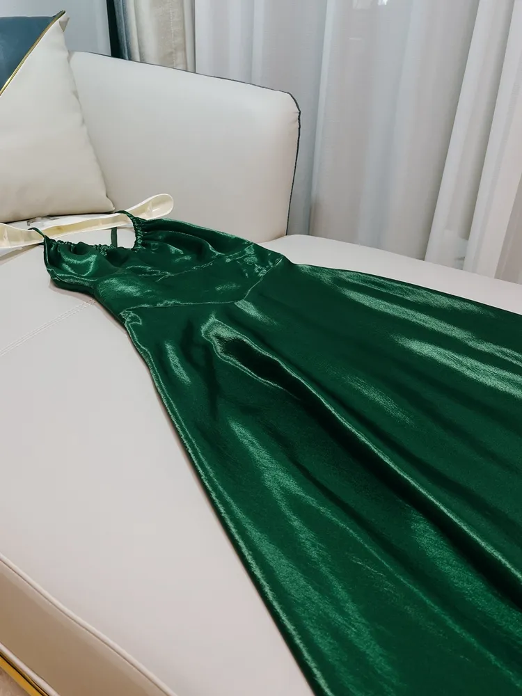 Emerald Green Long Sleeve Dress Halter V Neck... From Risabeira, $75.21 In  Bulk | DHgate.Com