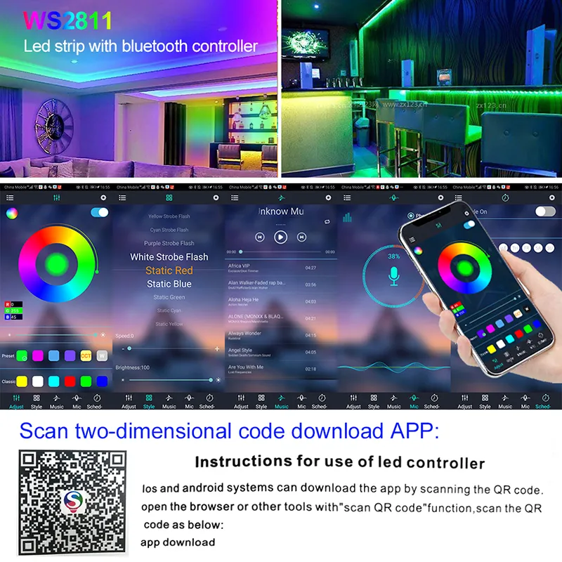 Smartsync Led Controller WS2812B Bluetooth LED Controller Music Sync RGB Strip Dimmer With 24 ...