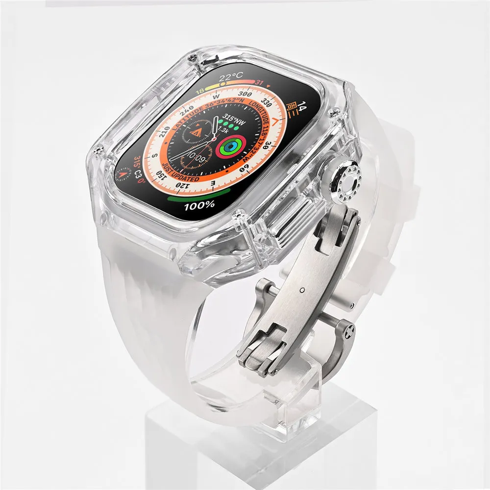 AP Mod Kit Transparent Polycarbonate Case for  Watch Ultra 49mm Series 8 7 6 5 4 SE Butterfly Buckle Silicone Band