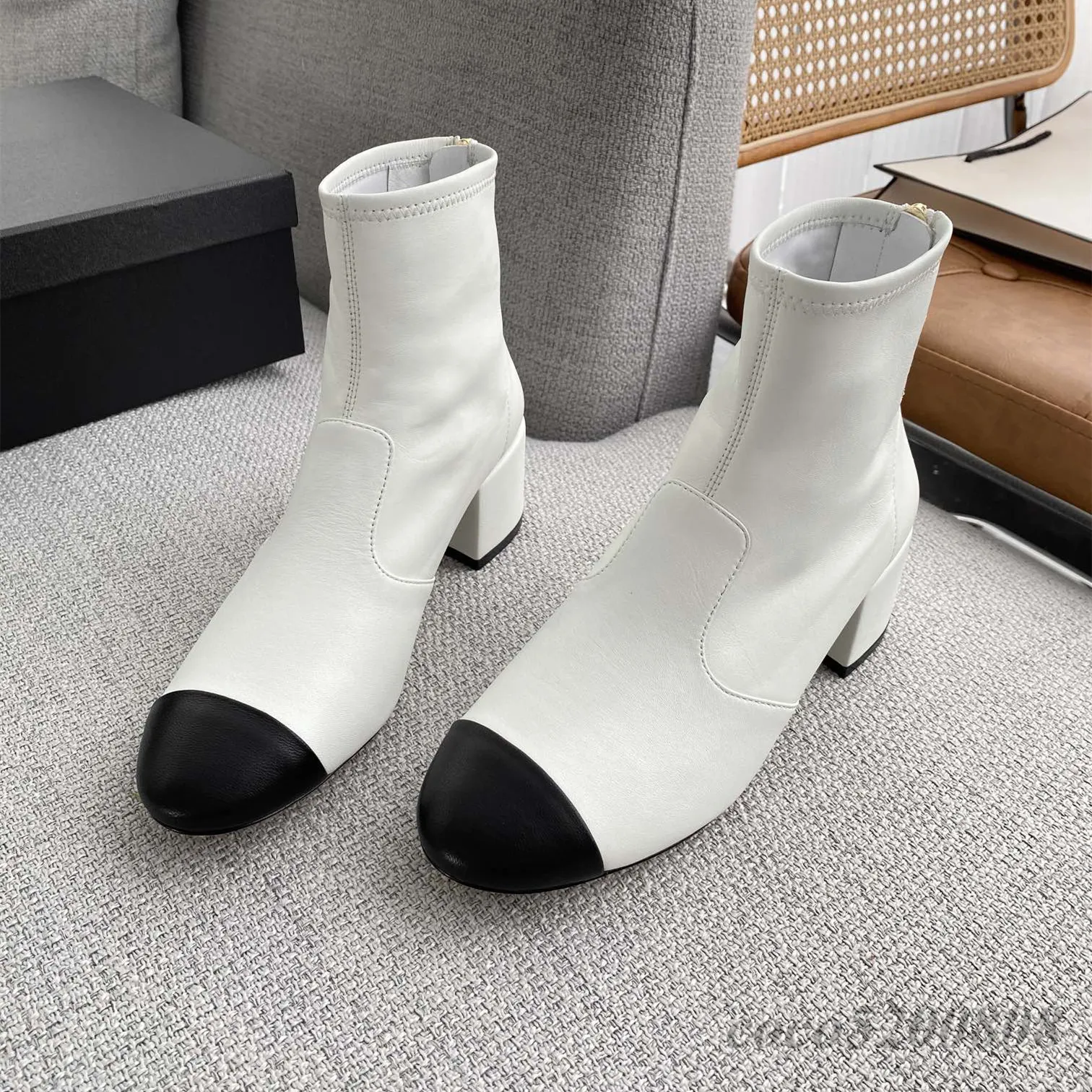Women's Ankle Chunky Heel Boots Solid Color Pointed Toe Slip - Temu