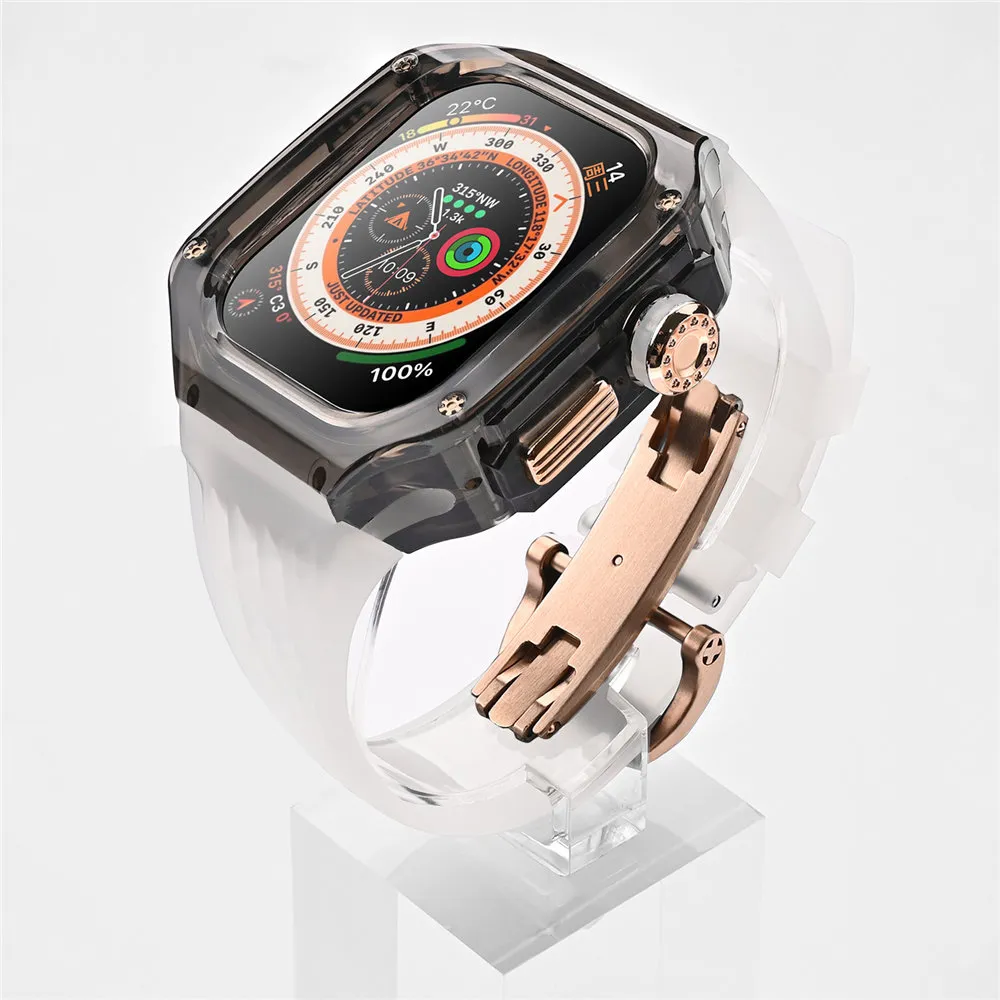 AP Mod Kit Transparent Polycarbonate Case for  Watch Ultra 49mm Series 8 7 6 5 4 SE Butterfly Buckle Silicone Band