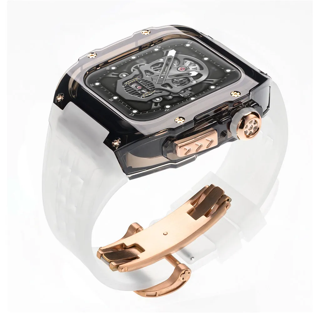 Apple Watch Ultra 49mm 2024 Fallband transparentes Polycarbonat Silikon klares Schwarz Rosegold WeiB