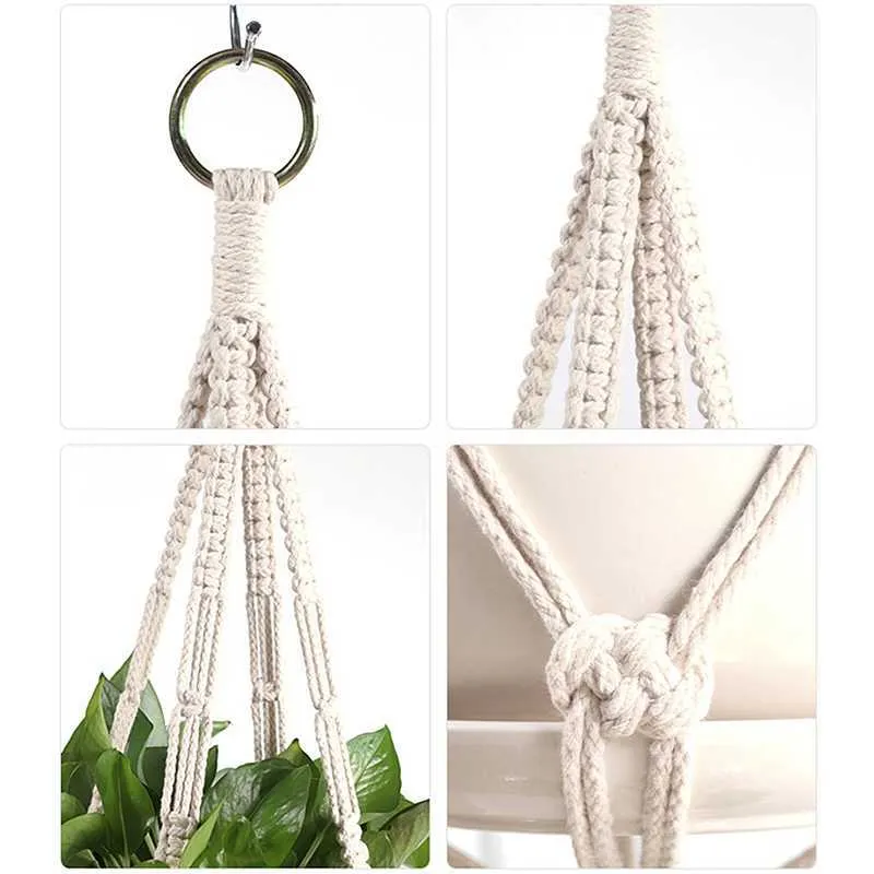 Planters Pots Hanging Plant Basket Flower Pot Hangers Handmade Balcony ...