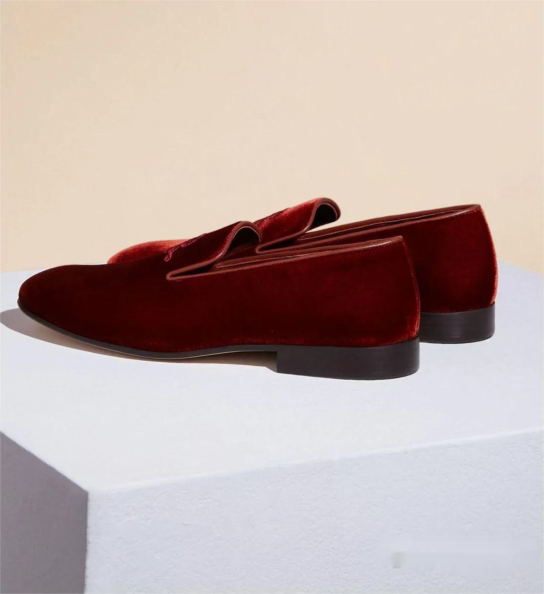 men's burgundy maroon velvet slip-on shoes