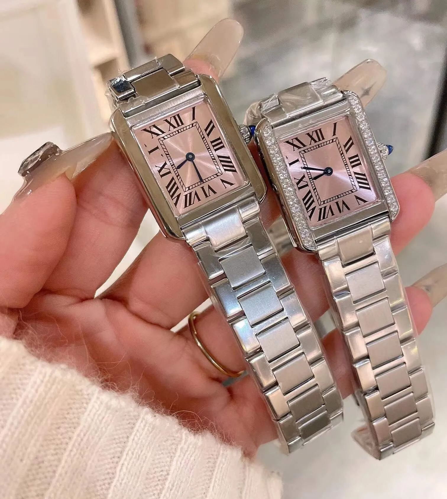 Qualité Élégante Montre De Quartz En Cuir Rose Pour Femmes, Étui