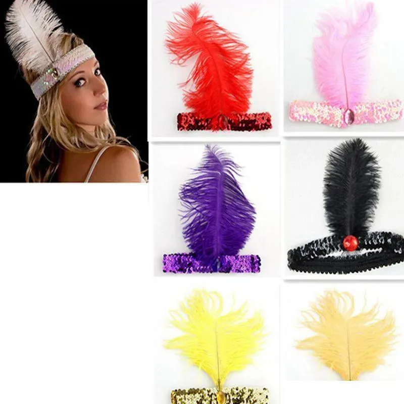 Feather Ostrich 1920s Flapper Sequined Showgirl Headpiece  display picture 1