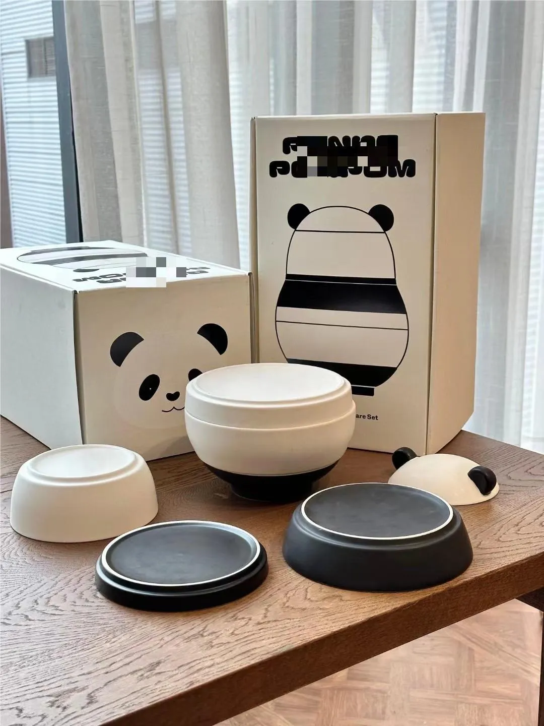 Charming Panda Dinnerware Set - Whimsical Round Plate Set, Modern Black ...