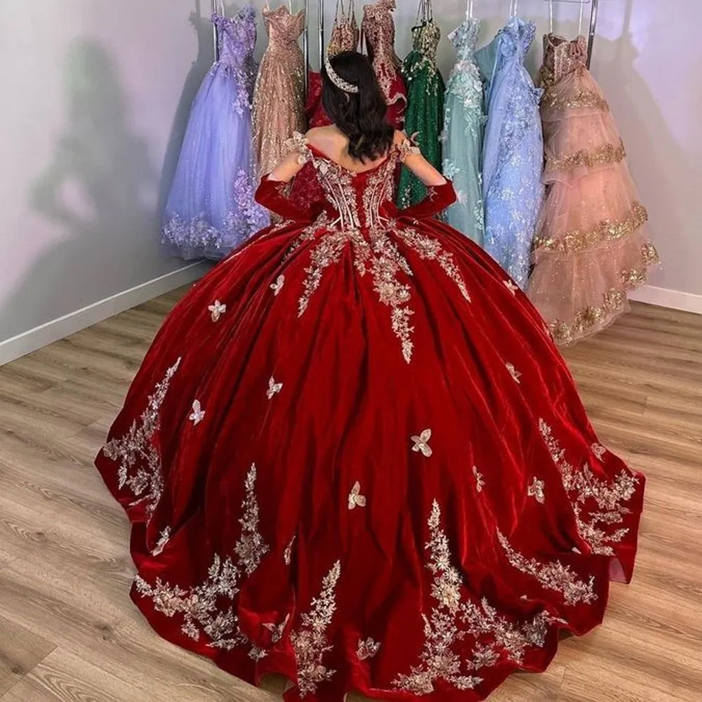 Red Velvet Lace-Up Ball Gown Quinceanera Dress with Appliques and  Embellishments from Dhgate Quinceanera Dresses - price 206.24