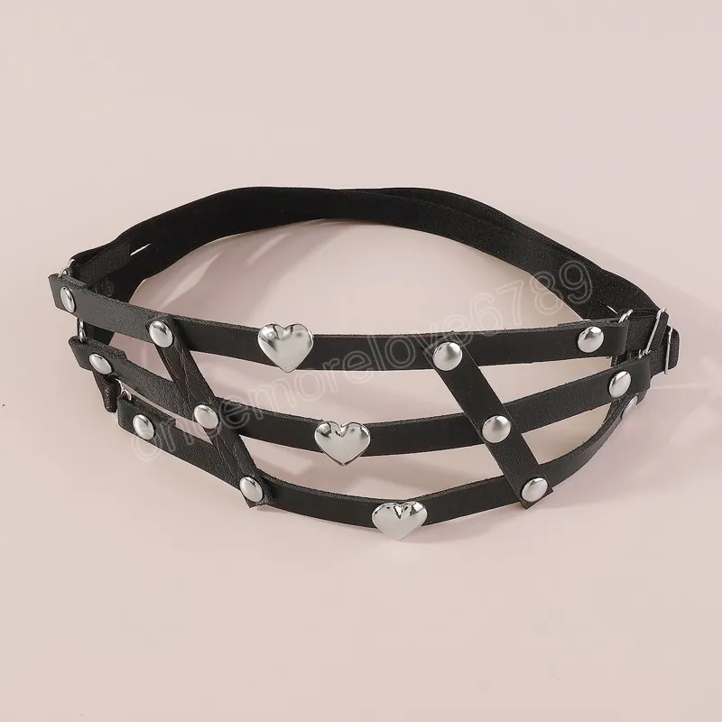 2-Pack Punk Style Leather Heart Garter Belts Elastic Leg Garters With Studs, Adjustable 12" To 2-Pack Punk Style Leather Heart Garter Belts Elastic Leg Garters With Studs, Adjustable 12" To