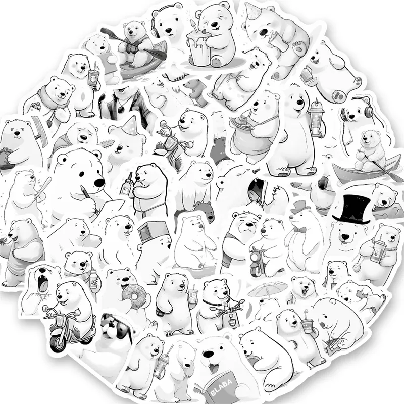 50pcs cute cartoon polar bear stickers