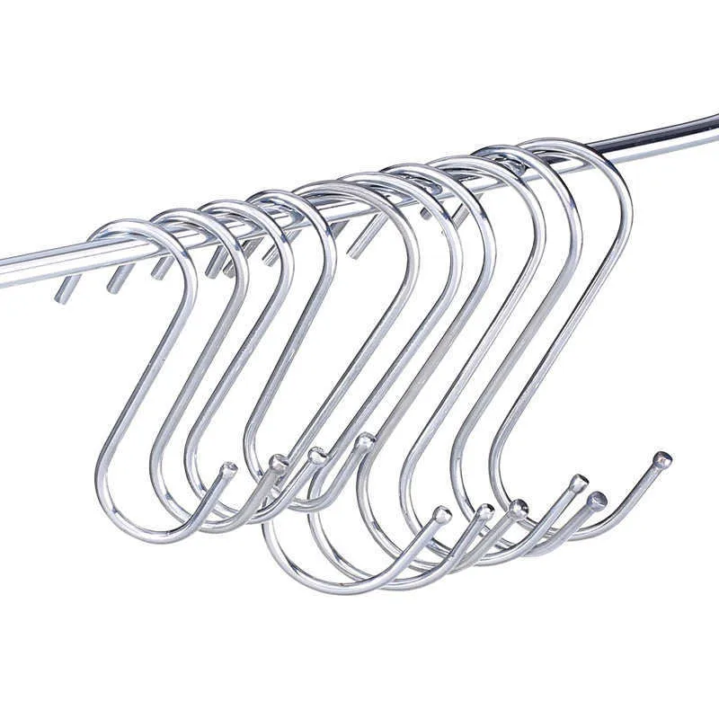 20 Pack Black S-Hooks - Stainless Steel, Flat Design, Holds Up To 10kg, For Kitchen, Garden, Storage
