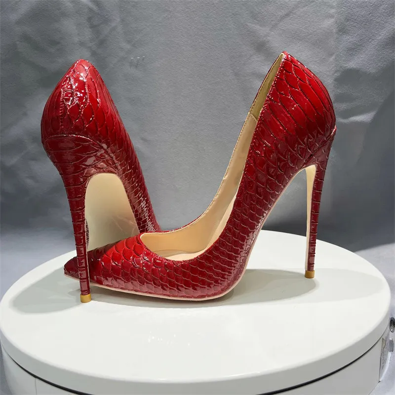 Red cheap snakeskin pumps
