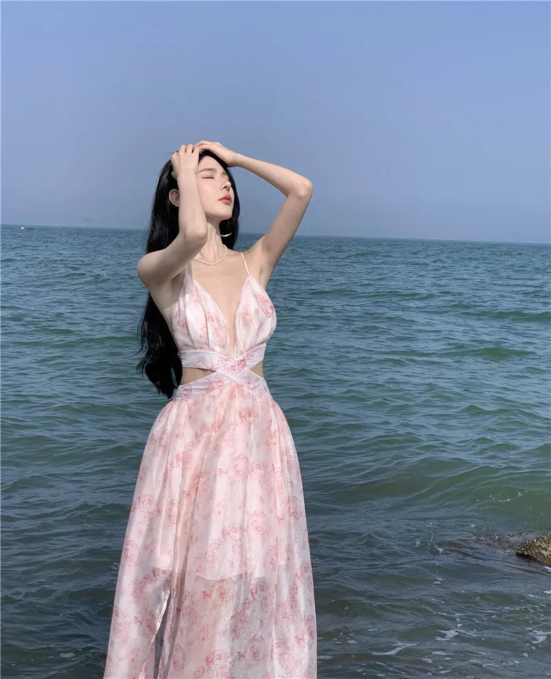 【週末値下げ】 Framed flower open long dress R.Vivimos Women's Summer Maxi Dress Spaghetti Strap Boho