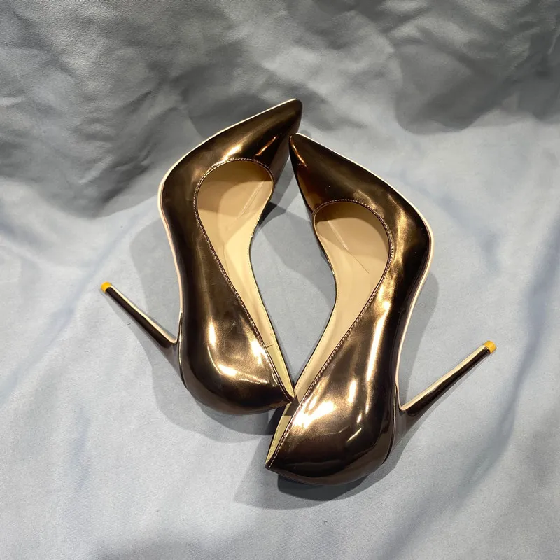 Customized Bronze Stiletto High Heels For Women Slip On Gold Dress