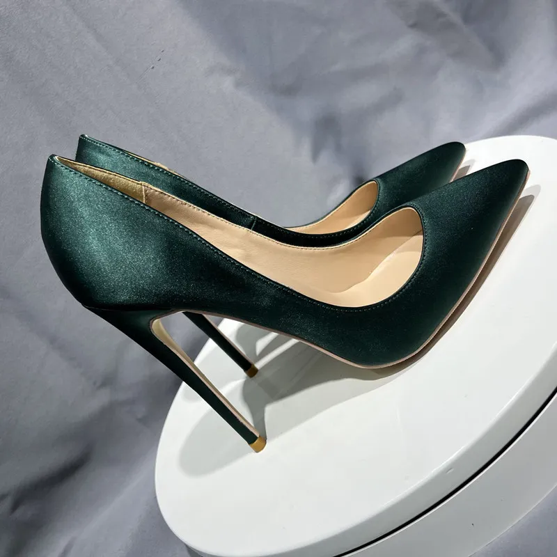 Dark Green Satin Pumps Women Party Dress Shoes Slip-On 10 cm Thin High Heels  Size 33-45 from Dhgate Sandals - price 70.36