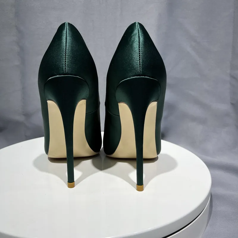 Dark Green Satin Pumps Women Party Dress Shoes Slip-On 10 cm Thin High  Heels Size 33-45 from Dhgate Sandals - price 70.36
