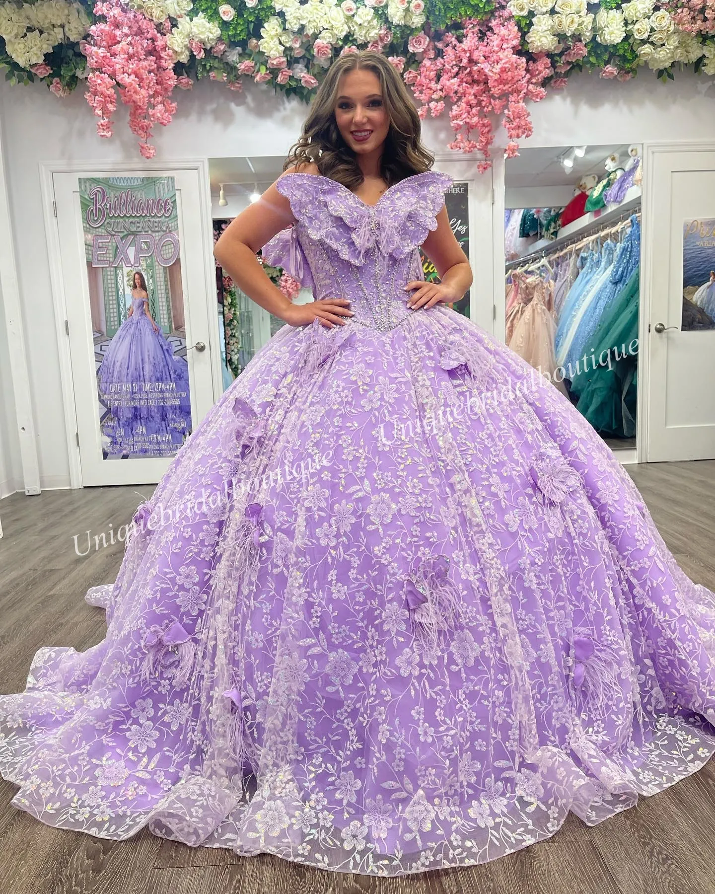 Glitter Butterfly Lilac Butterfly Quince Dress With Sequin Charro