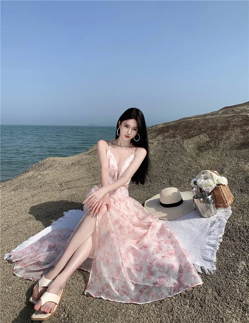 住まい/暮らし/子育て Floral Sexy Long Gown Wycnly Dresses for Women Casual High Waist Swing Tunic Strap