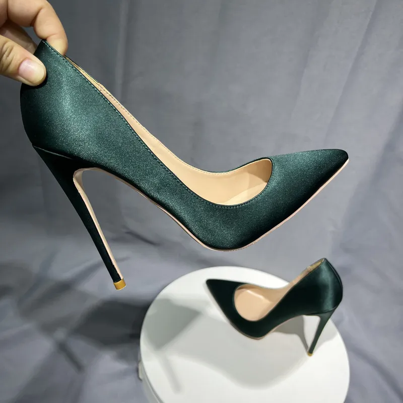 Dark Green Satin Pumps Women Party Dress Shoes Slip-On 10 cm Thin High Heels  Size 33-45 from Dhgate Sandals - price 70.36