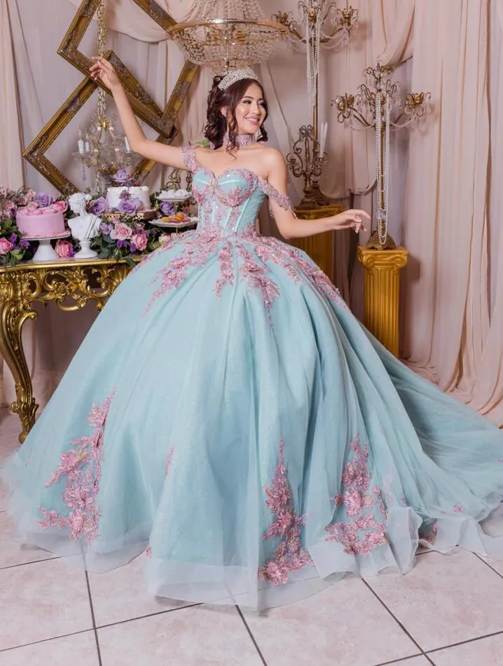 Off Shoulder Lavender Quinceanera With Lavender Lace Up Corset And