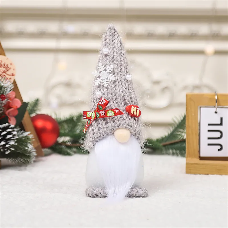 Knitted Christmas Gnome Tabletop Ornament With Christmas Cartoon  