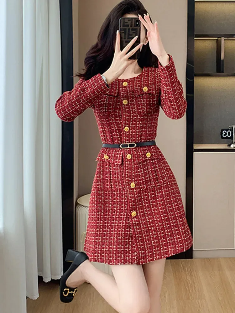 Long sleeve tweed dress cheap